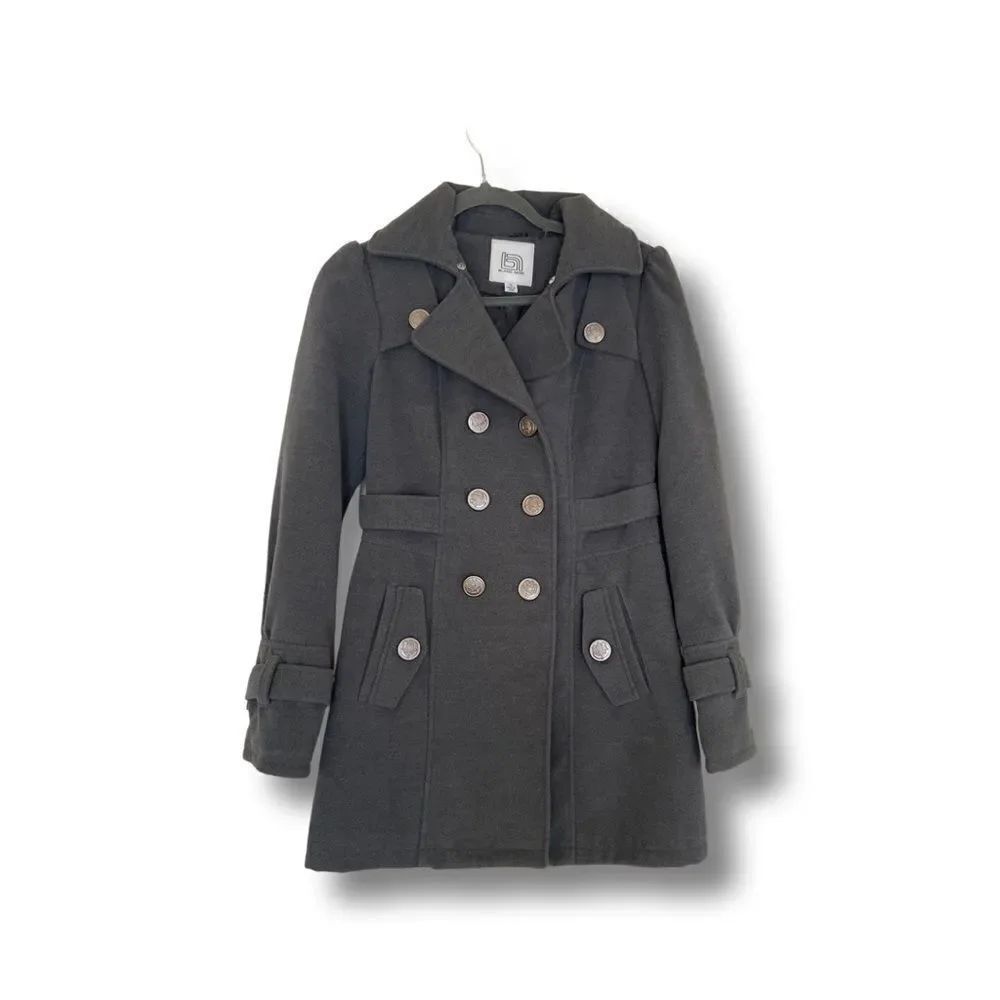 Blanc Noir Gray Pea Coat Double Breasted S